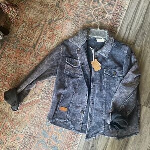 Simply Southern Coduroy Blue Sherpa Collar Jacket
